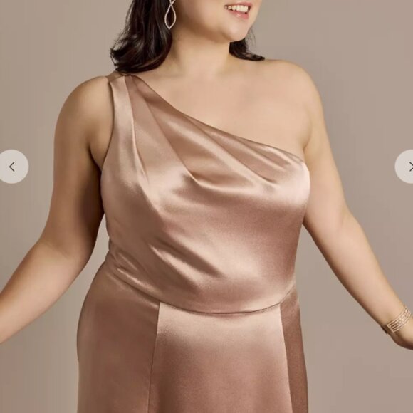 Burnt Orange / Cinnamon Luxe Charmeuse One-Shoulder Dress - STYLE # F20785 - Picture 4 of 5